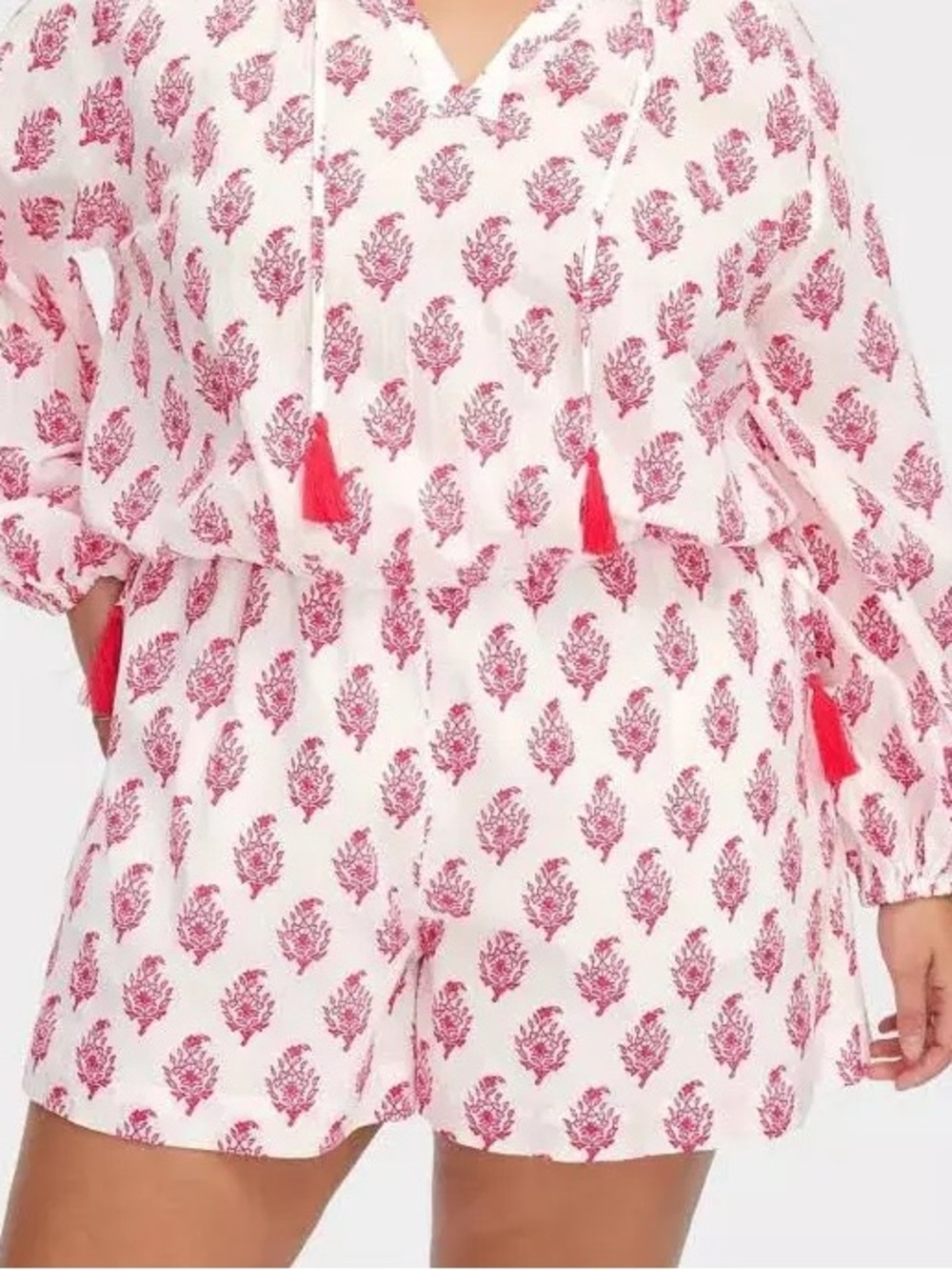 Roller Rabbit White & Pink Printed Shorts W/ Tassel Ties